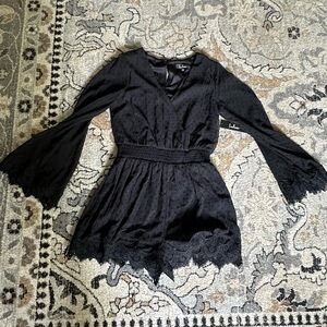 Black Romper with Lace Trim